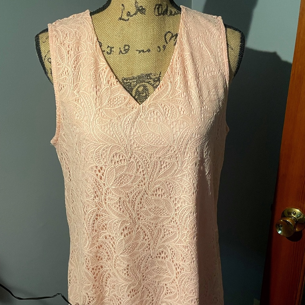 Liz Claiborne Sleeveless Blouse with Lace Overlay